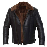 Zarcab RAF B3 Men’s Black Leather Bomber Jacket – Vintage Aviator Pilot Style with Shearling