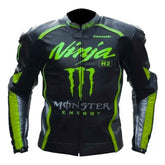 Men’s Kawasaki Black Racing Leather Motorcycle Jacket – CE Approved Biker Coat