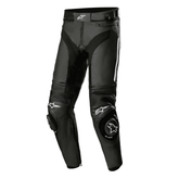 Black motorcycle pants with brand logo on a white background