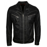 Men's Black Lambskin Leather Biker Jacket – Vintage Motorcycle Style