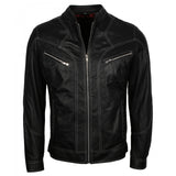 Men's Black Lambskin Leather Biker Jacket – Vintage Motorcycle Style