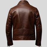 Back view of men's distressed brown leather jacket