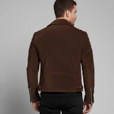 Back view of men's brown suede biker jacket