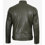 Back view of men's green leather biker jacket