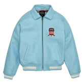 Light blue jacket with a logo on the chest against a white background