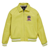Yellow jacket with a brand logo on a white background