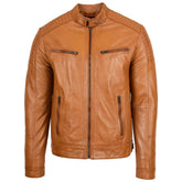 Men's Tan Sheep Nappa Leather Cafe Racer Biker Jacket – Ron