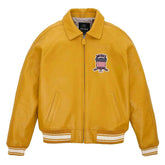 Yellow jacket with a brand logo on a white background