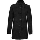 Women's black suede jacket with notch lapel, front view