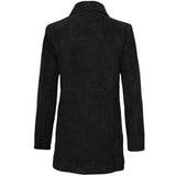 A black long-sleeve jacket with a wide collar, shown from the back against a plain white background.