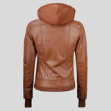 Back view of women's lambskin leather bomber jacket