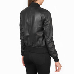 Men's Black Leather MA-1 Bomber Jacket | Genuine Sheepskin | Classic Ribbed Collar & Cuffs