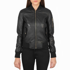 Men's Black Leather MA-1 Bomber Jacket | Genuine Sheepskin | Classic Ribbed Collar & Cuffs