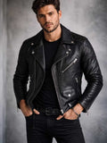 Men's Black Leather Biker Jacket | Handcrafted Lambskin Double Rider | Premium Gift For Him