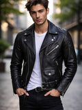 Men's Black Leather Biker Jacket | Handcrafted Lambskin Double Rider | Premium Gift For Him