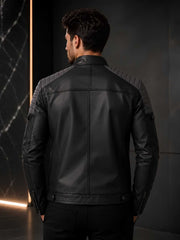 Men's Black Leather Cafe Racer Jacket | Quilted Biker Streetwear | Handcrafted Premium Outerwear