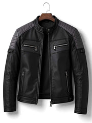 Men's Black Leather Cafe Racer Jacket | Quilted Biker Streetwear | Handcrafted Premium Outerwear