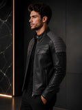 Men's Black Leather Cafe Racer Jacket | Quilted Biker Streetwear | Handcrafted Premium Outerwear