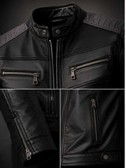Men's Black Leather Cafe Racer Jacket | Quilted Biker Streetwear | Handcrafted Premium Outerwear