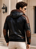 Men's Black & Brown Hooded Leather Motorcycle Jacket | Sherpa Lined Cafe Racer | Premium Winter Outerwear