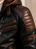 Men's Black & Brown Hooded Leather Motorcycle Jacket | Sherpa Lined Cafe Racer | Premium Winter Outerwear