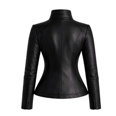 Women's Black Leather Jacket | Slim Fit Zip Up Moto Biker Style | Premium Streetwear Outerwear