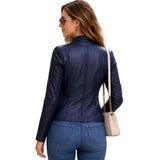 Women's Navy Blue Leather Jacket | Slim Fit Moto Biker Style | Premium Casual Outerwear