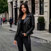 Women's Studded Black Leather Biker Jacket | Vintage Punk Moto Style | Premium Genuine Leather