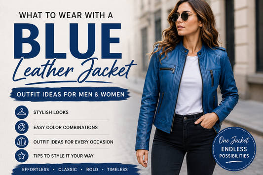 Blue leather jacket outfit ideas for men and women