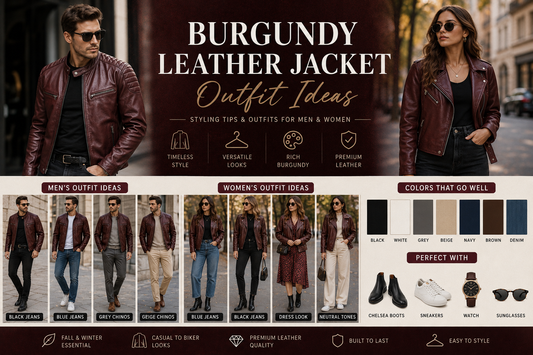 Burgundy leather jacket outfit ideas for men and women