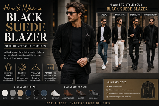 How to wear a black suede blazer casually with outfit ideas, jeans, trousers, and smart casual styling for men