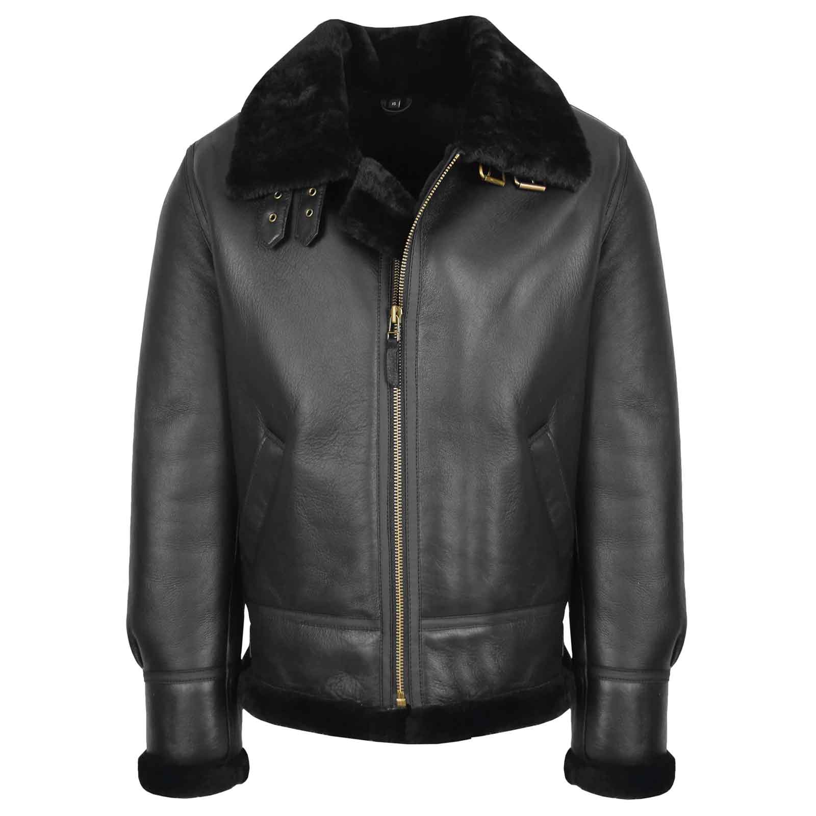 Men’s Black RAF B3 Shearling Bomber Jacket – Vintage Aviator Coat