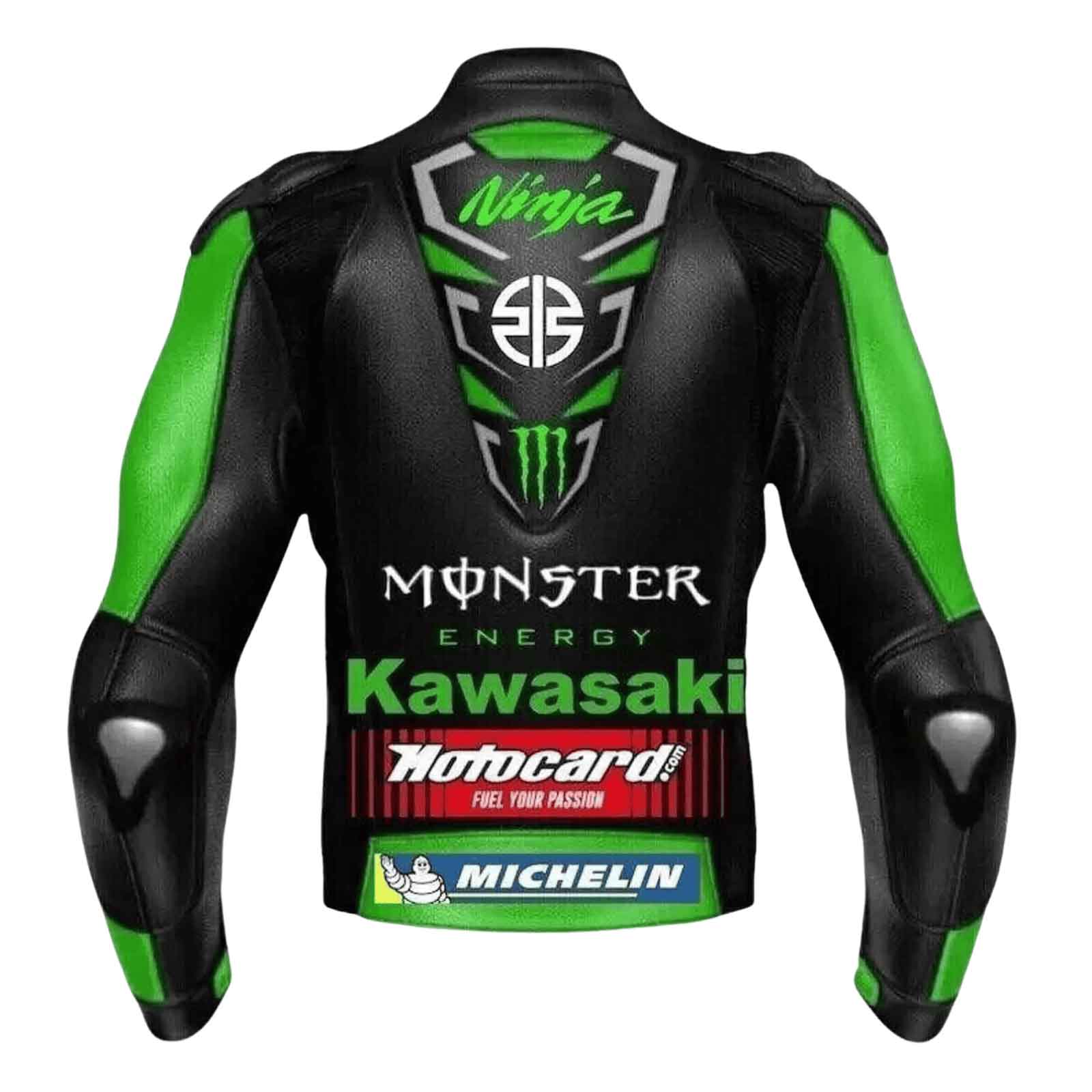 Men’s Kawasaki Ninja Green Leather Motorcycle Jacket – Handmade Biker Style