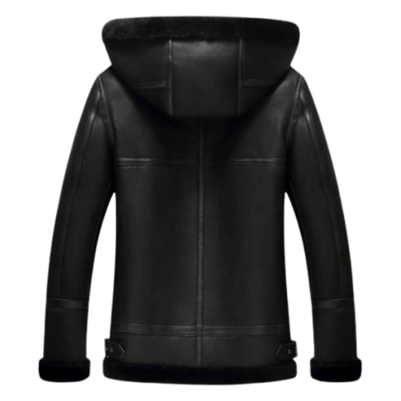 Men’s Black Hooded B3 Bomber Jacket – Vintage Military Pilot Leather Flight Jacket by Zarcab