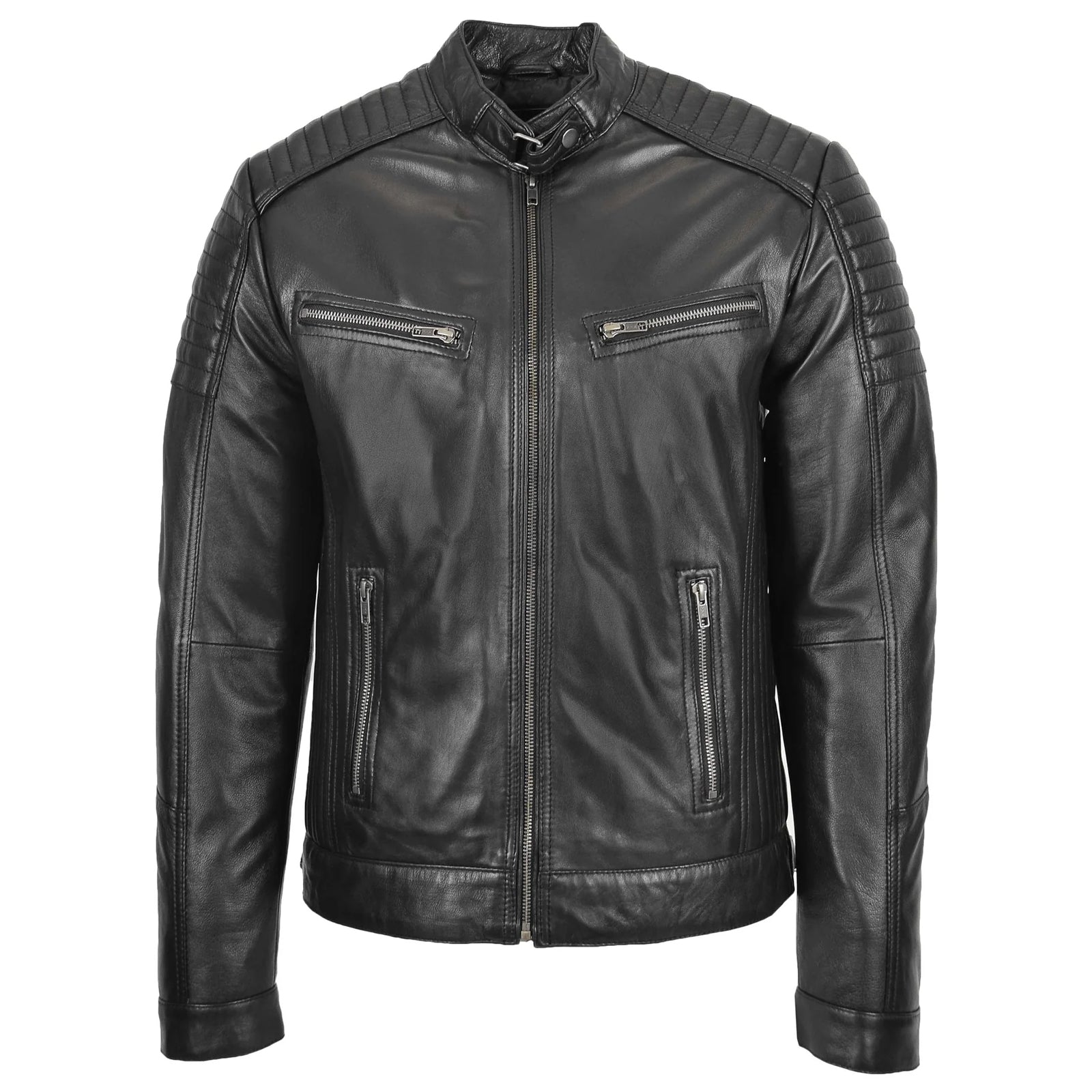 Men's Black Sheep Nappa Leather Cafe Racer Biker Jacket