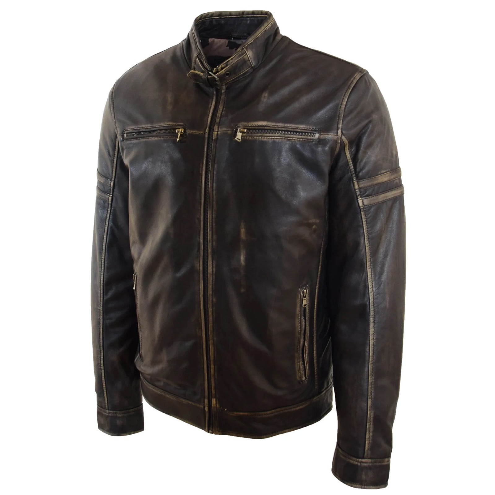 Men's Black Rub-Off Leather Biker Jacket – Vintage Lambskin Ricky