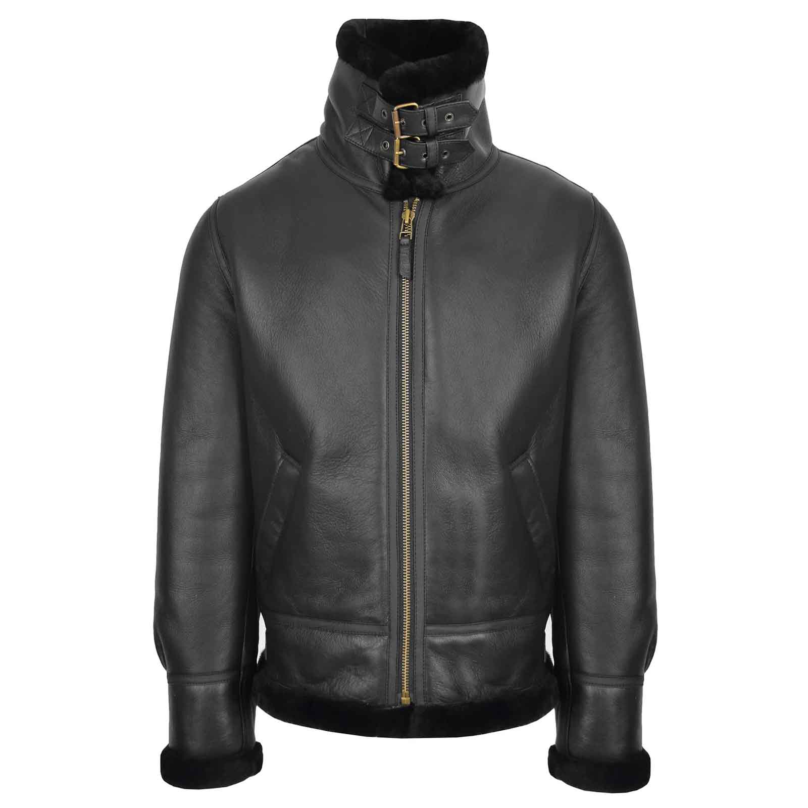 Men’s Black RAF B3 Shearling Bomber Jacket – Vintage Aviator Coat