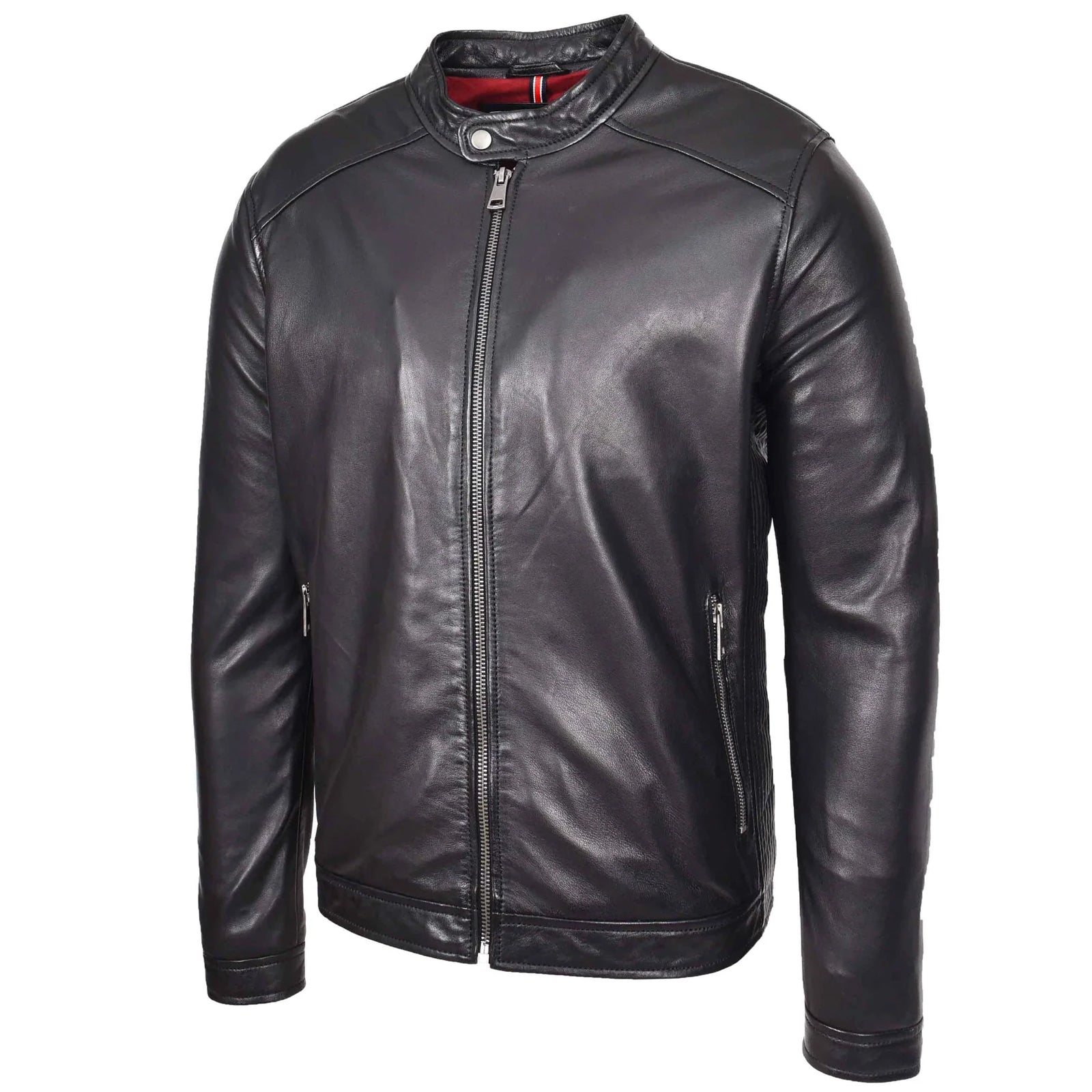 Men's Black Nappa Leather Casual Biker Jacket – Rowan