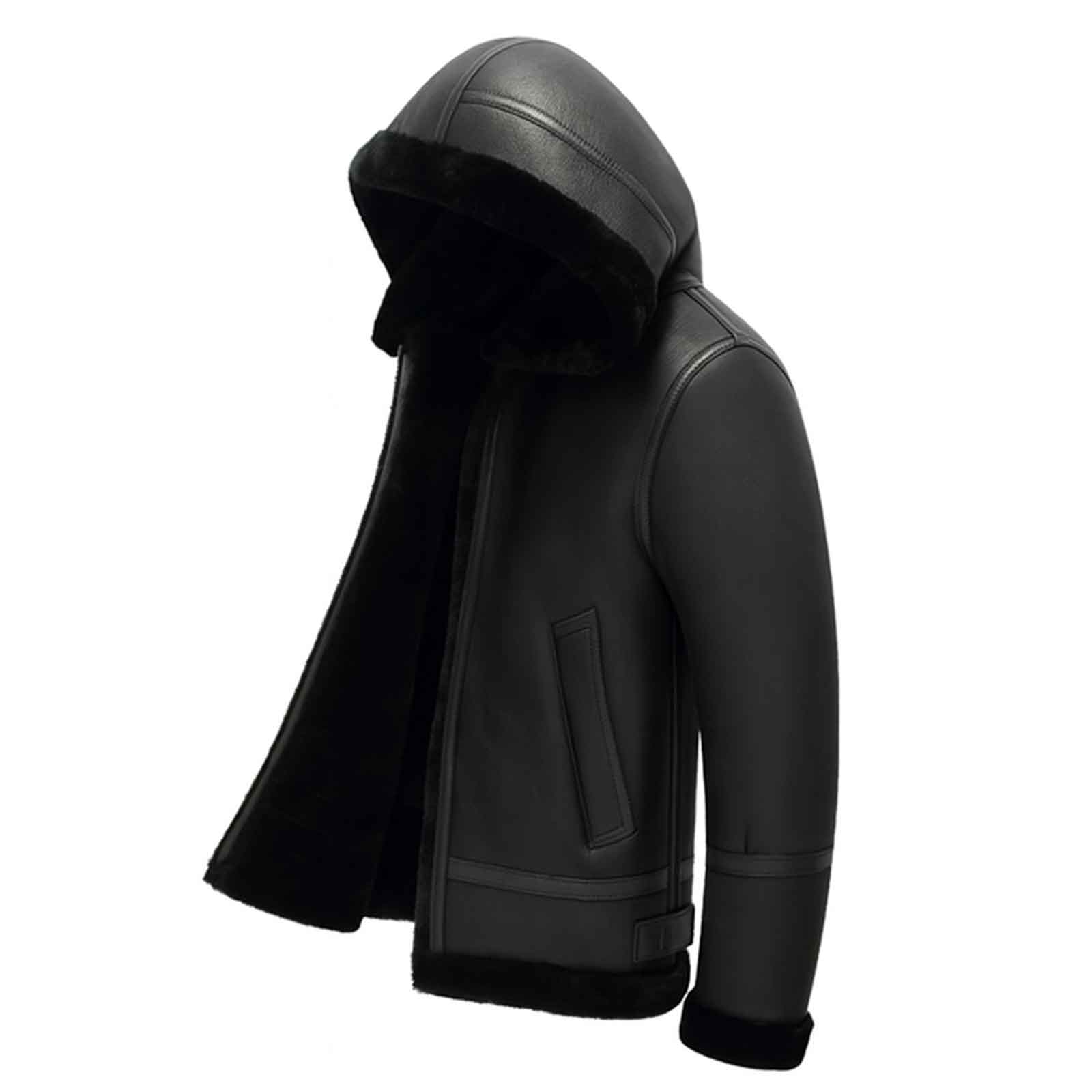 Men’s Black Hooded B3 Bomber Jacket – Vintage Military Pilot Leather Flight Jacket by Zarcab