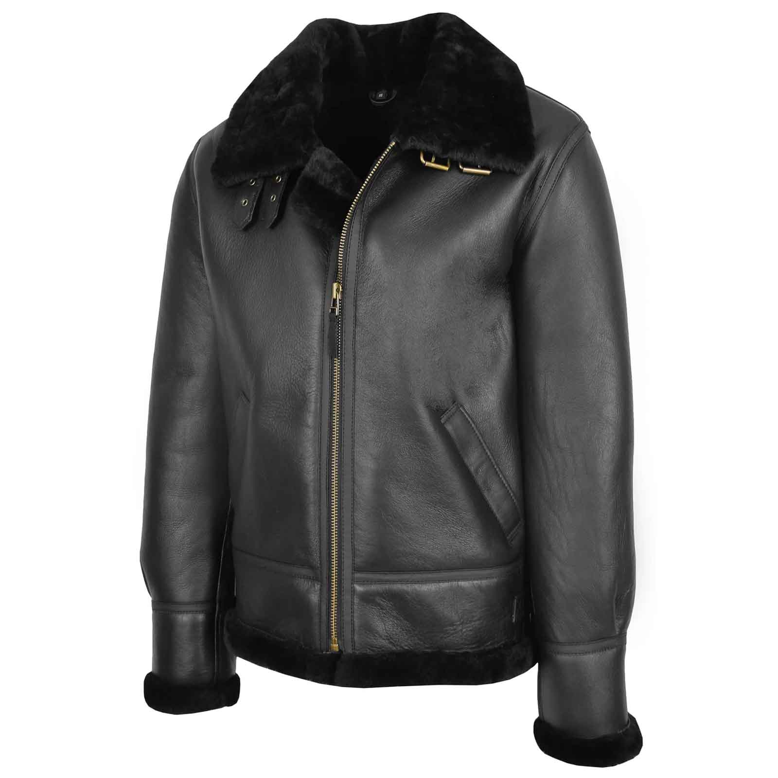 Men’s Black RAF B3 Shearling Bomber Jacket – Vintage Aviator Coat