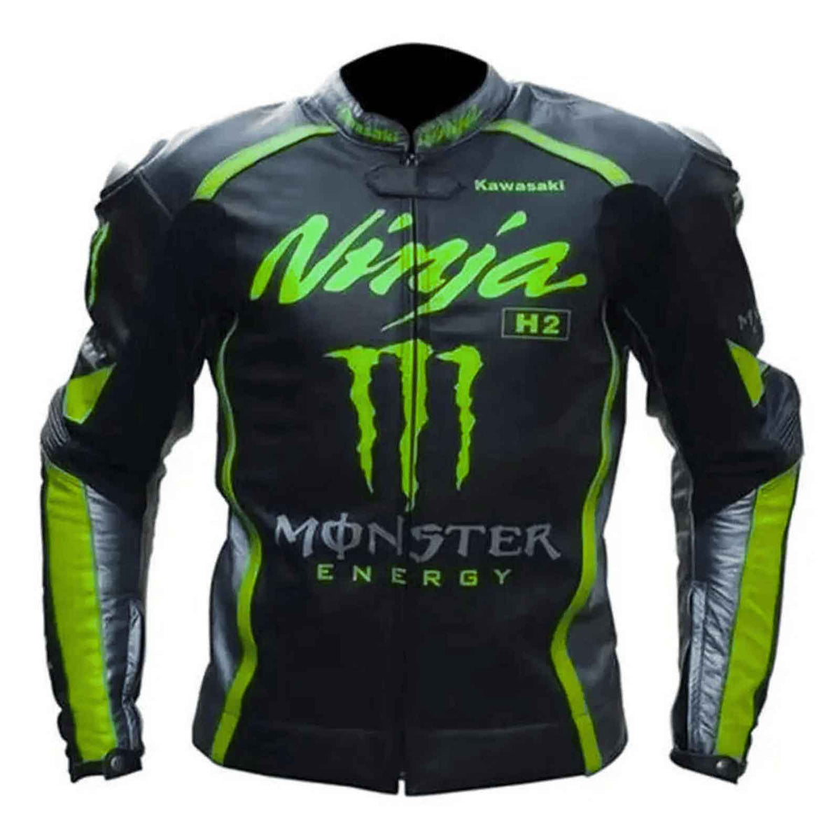 Men’s Kawasaki Black Racing Leather Motorcycle Jacket – CE Approved Biker Coat