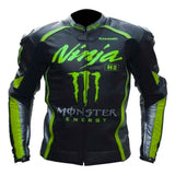 Men’s Kawasaki Black Racing Leather Motorcycle Jacket – CE Approved Biker Coat