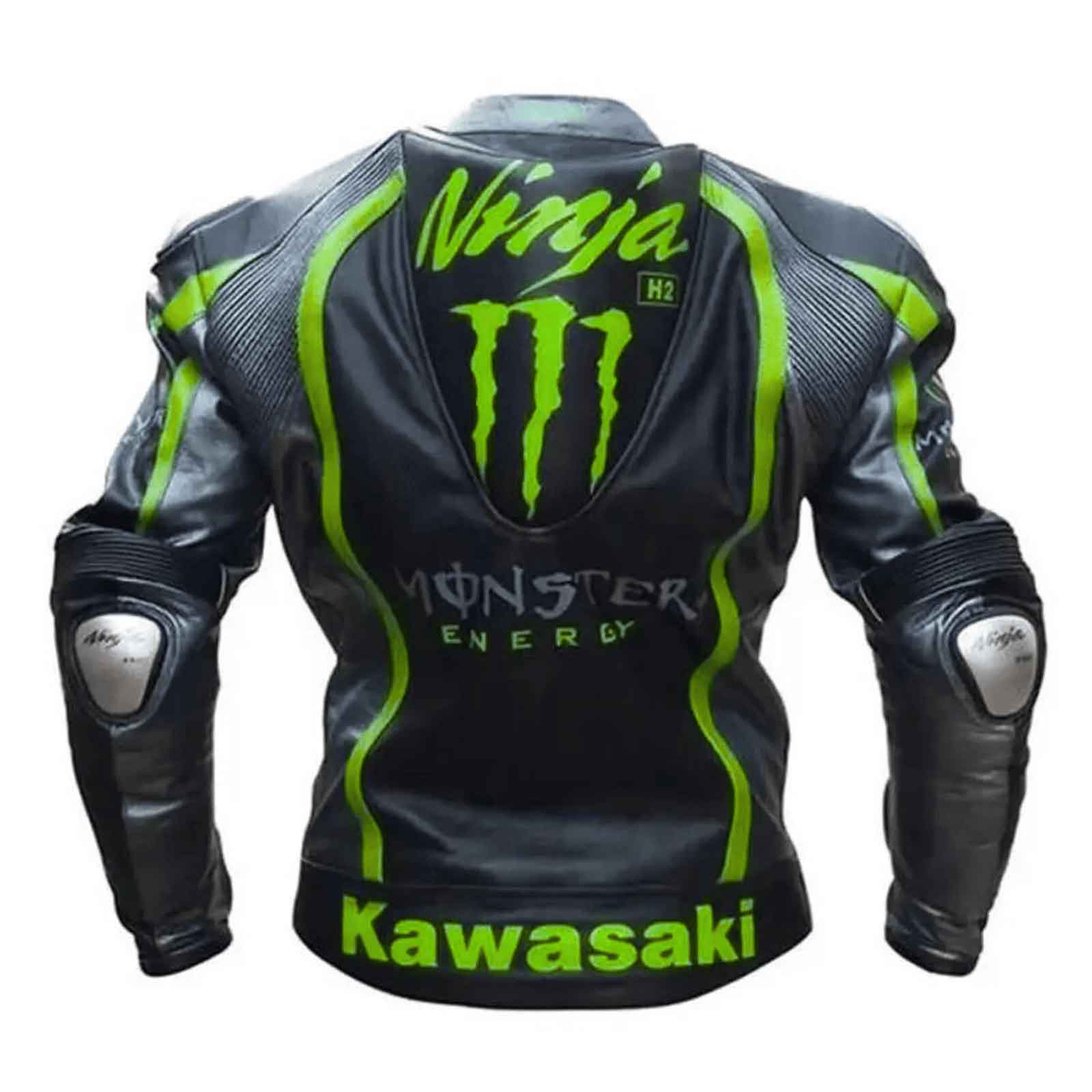 Men’s Kawasaki Black Racing Leather Motorcycle Jacket – CE Approved Biker Coat