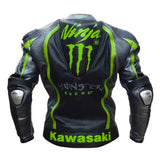 Men’s Kawasaki Black Racing Leather Motorcycle Jacket – CE Approved Biker Coat