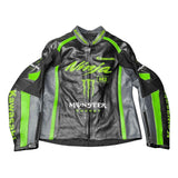 Men’s Kawasaki Black Racing Leather Motorcycle Jacket – CE Approved Biker Coat