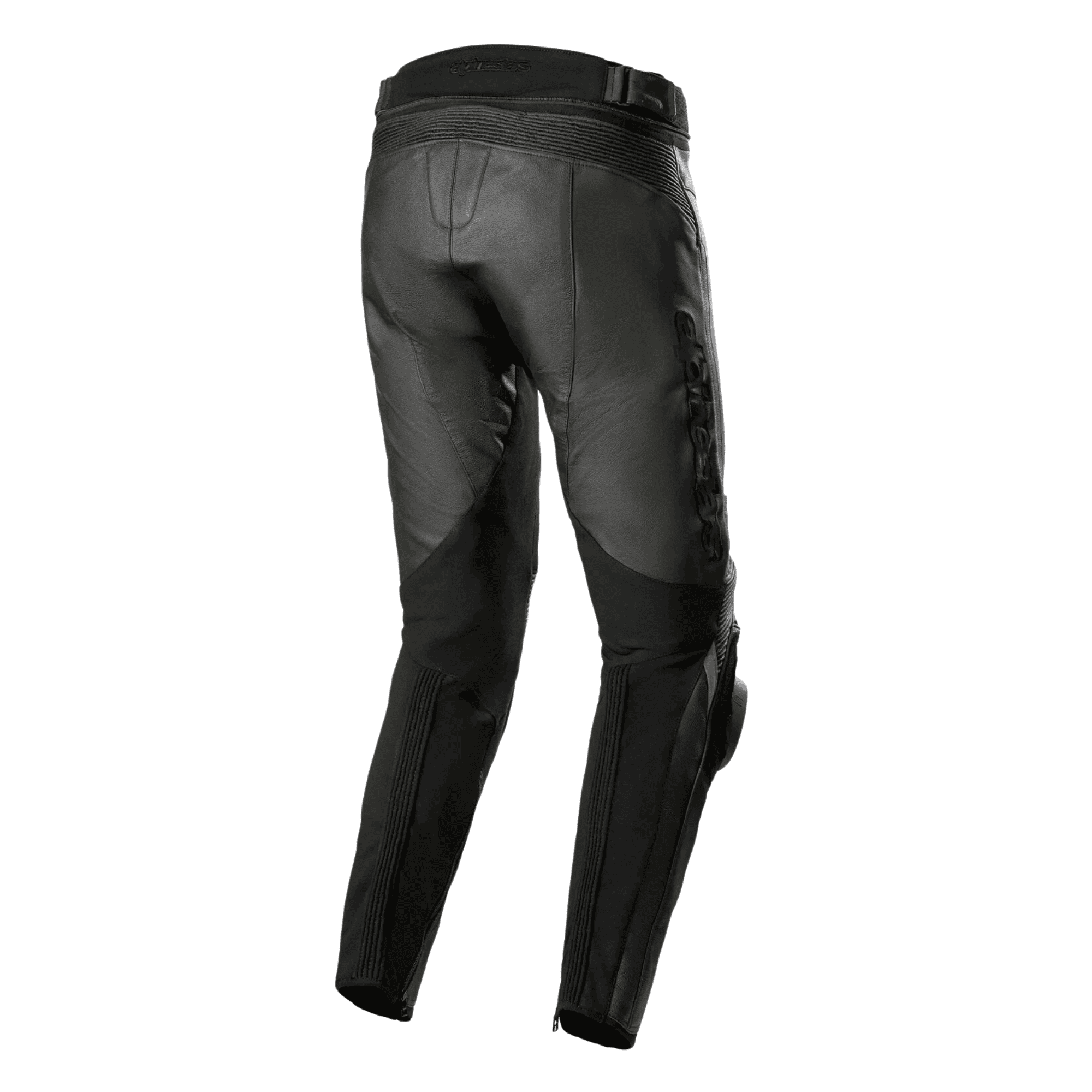 Black motorcycle pants on a white background