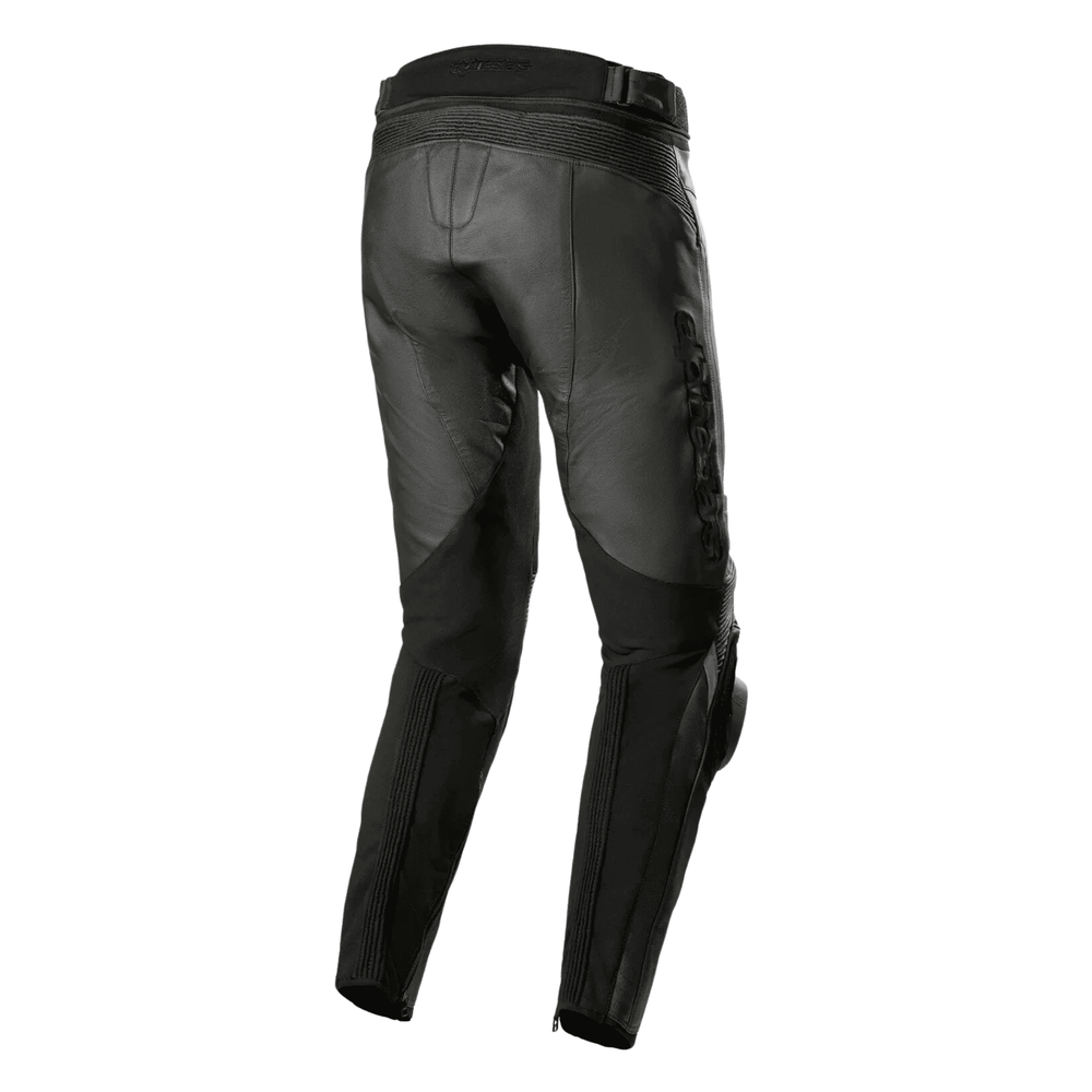 Black motorcycle pants on a white background