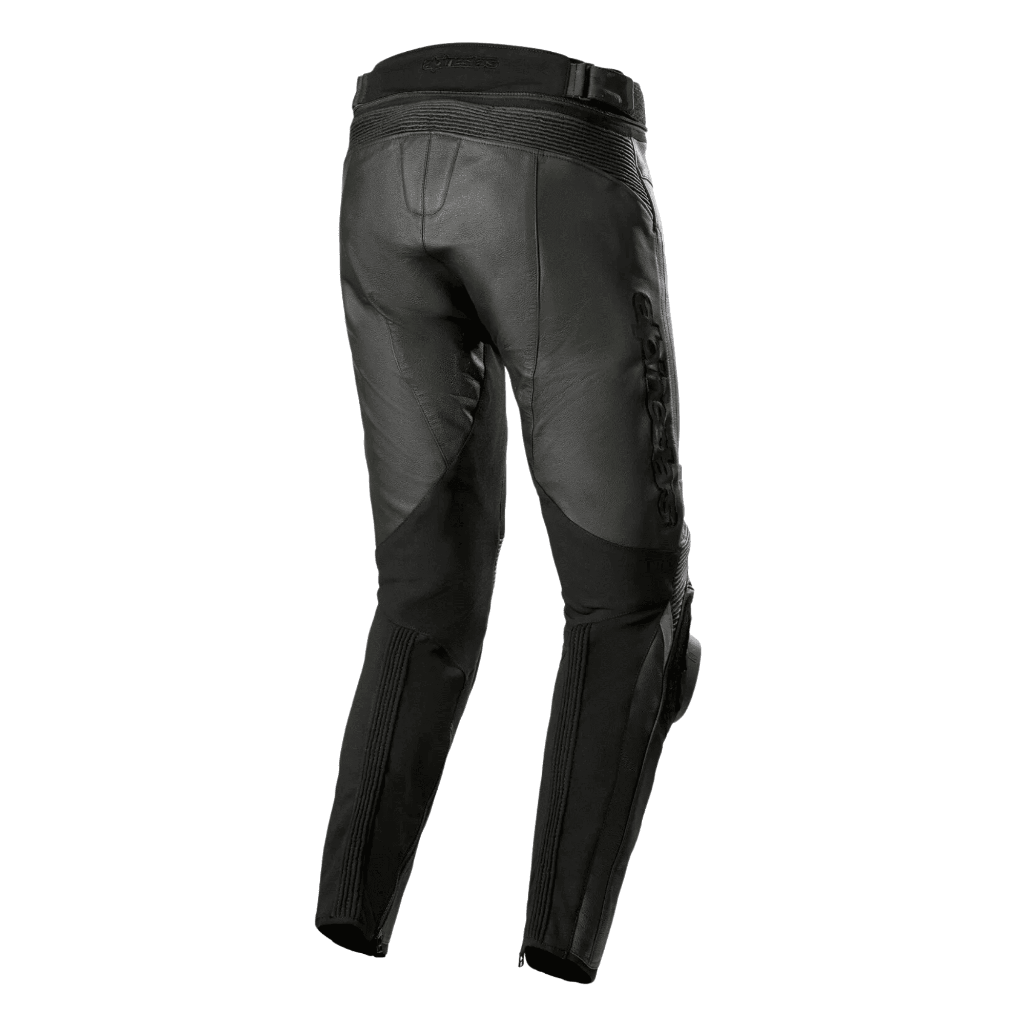 Black motorcycle pants on a white background