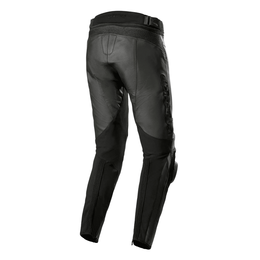 Black motorcycle pants on a white background