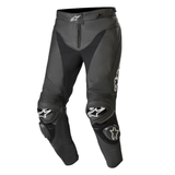 Black motorcycle pants with brand logo on a white background